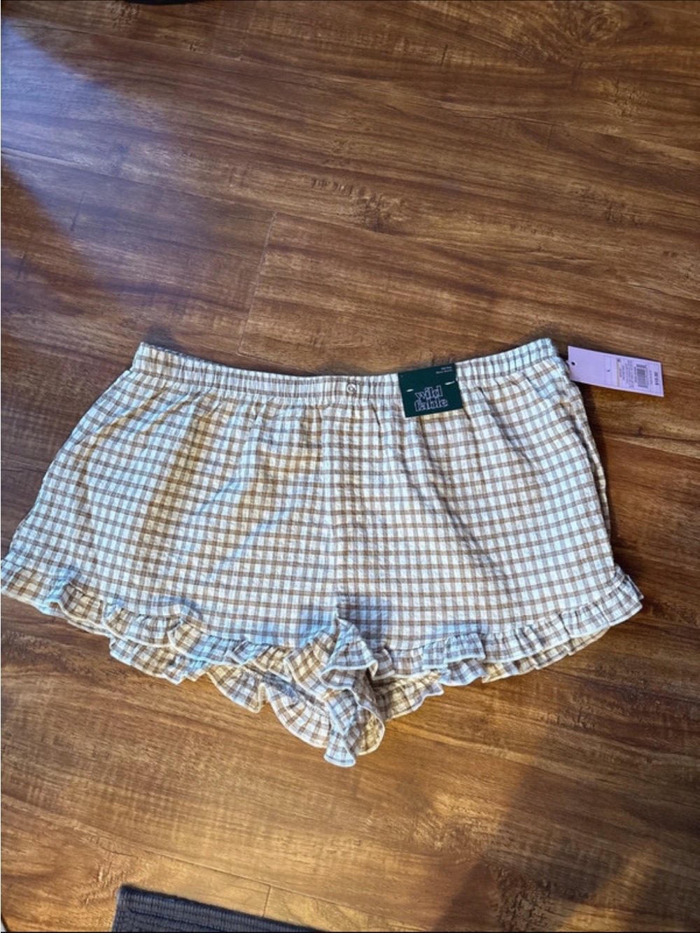 NWT Wild Fable - Target - Plaid Ruffle Hem Sleep Shorts - Cream & Tan